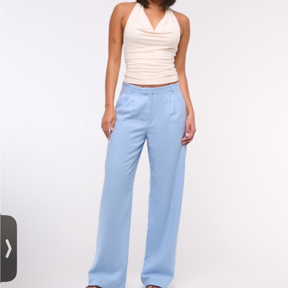 Abercrombie & Fitch Sloane Low Rise Tailored Linen Blend Wide Leg Trouser Pants